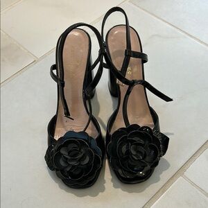 Kate Spade Black Floral Block Heels